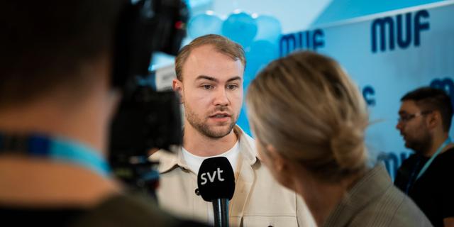 KARLSTAD 230324
Douglas Thor, ordförande i MUF, på Sverigemötet i Karlstad. 
Foto: Caisa Rasmussen/TT / kod 12150 Caisa Rasmussen/TT