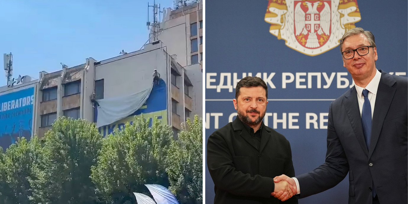 Flaggan tas ner/Zelenskyj och Vucic.