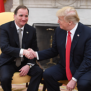 Löfven och Trump/Asap Rocky. Arkivbilder.