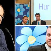 Arkivbilder: Hans Bergström, SD:s Mattias Karlsson och ekonomiskpolitiska talesperson Oscar Sjöstedt under pressträff när de meddelar hur SD skulle rösta i budgetomröstningen senhösten 2014