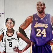 Graffitimålning av Gianna och Kobe Bryant i Sacramento, Kalifornien/Arkivbild