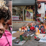 Eric Garners mamma/blommor på platsen där Eric Garner dog år 2014.