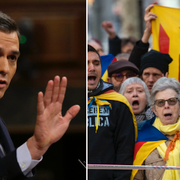 Pedro Sanchez/Demonstranter till stöd för Katalonien.