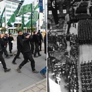 Nazistiska NMR demonstrerar i Göteborg och bild från Nürnbergdagarna.