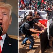 Donald Trump och bild från demonstrationen i Charlottesville.