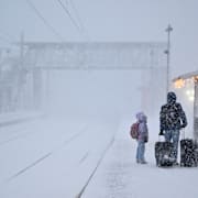 Snö på Åre station. Arkivbild från stormen Johannes för en vecka sedan. 