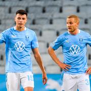 Malmö FFs Anel Ahmedhodzic och Franz Brorsson efter fotbollsmatchen.