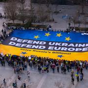 Demonstrationer för Ukraina i Bryssel på onsdagen.