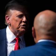 Republican presidential nominee former President Donald Trump visits the Shanksville Volunteer Fire Company in Shanksville, Pa., Wednesday, Sept. 11, 2024. (AP Photo/Matt Rourke)  PAMR329