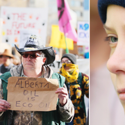 I Alberta mötes Greta Thunberg av människor som demonstrerade för oljeindustrin.