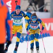 Sebastian Samuelsson och Hanna Öberg under loppet. 