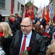 LO-ordförande Karl-Petter Thorwaldsson förstamajtågar i Göteborg tidigare i år. Arkivbild.