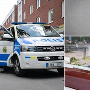 Polisen på plats i Sollentuna i helgen. Skotthåll efter skjutningarna.