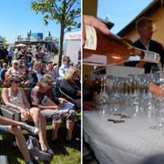 Åhörare under Almedalsveckan/Rosévin serveras under TT Nyhetsbyråns mingel i Almedalen 2016. 