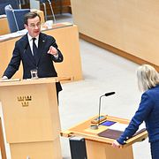  Statsminister Ulf Kristersson (M) och Socialdemokraternas partiledare Magdalena Andersson (S).