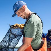 Martin Karlsson, kräftfiskare i Julita, fiskar kräftor i Hjälmaren tillsammans med kollegan Jake.