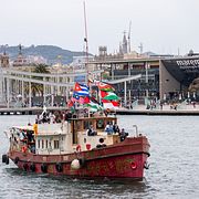 Fartyg ur Global Sumud Flotilla i Barcelona i april.