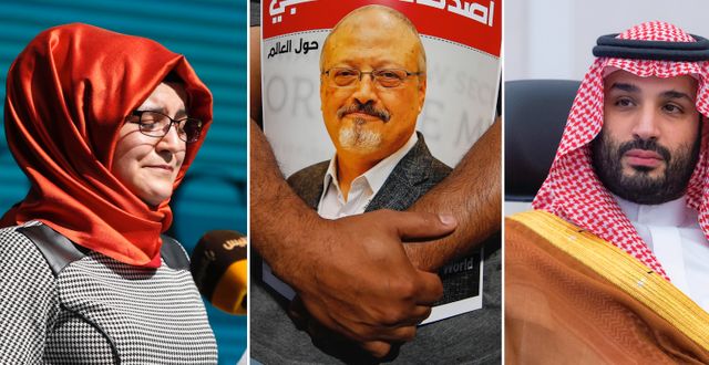 Khashoggis fästmö Hatice Cengiz, Khashoggi på flygblad, Mohammed bin Salman. TT