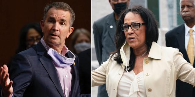 Virginias guvernör Ralph Northam och Billie Brown, talesperson för organisationen Cannabis Equity Coalition som vill använda skatteintäkterna för sociala reformer.  TT
