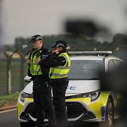 Polis på plats vid RAF Fairford.