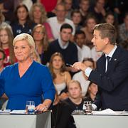 FRP:s och Siv Jensen och Hareide under en partiledardebatt 2017.