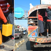 Långa köer för att få tag på bensin i stadsdelen Petion Ville i Port-au-Prince.