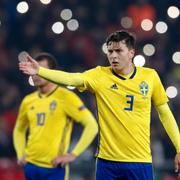 Victor Nilsson Lindelöf under matchen mot Turkiet.
