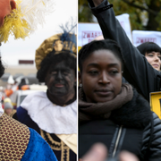 Deltagare utklädda till ”Svarte Petter”/Demonstranter mot traditionen.