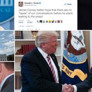 Ovan från vänster: Vice pressekreterare Sarah Huckabee, FBI-chefen James Comey, Donald Trump och Sergej Lavrov i Vita huset, Michael Flynn och Trumps medarbetare Kellyanne Conway.