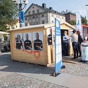 Liberalernas valstuga på Medborgarplatsen i Stockholm inför riksdagsvalet 2018.