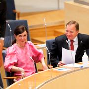 Märta Stenevi (MP) och Stefan Löfven (S) i riksdagen.