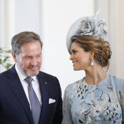 Herr Chris O'Neill och prinsessan Madeleine vid mottagningen på Logården med anledning av kronprinsessan Victorias 40-årsdag fredagen den 14 juli 2017. 