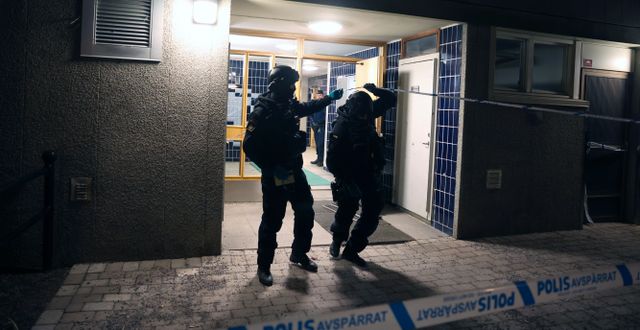 En explosion skedde i ett trapphus i ett flerfamiljshus i Årsta i södra Stockholm, bild från 19 januari. Nils Petter Nilsson/TT