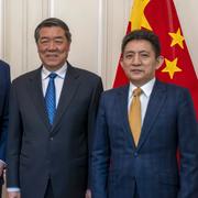 USA:s finansminister Scott Bessent, handelsrepresentant Jamieson Greer, Kinas vice premiärminister He Lifeng och Kinas WTO-ambassadör Li Chenggang vid mötet i Genève i maj.