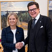 Riksdagens talman Andreas Norlén när han gav Socialdemokraternas partiledare Magdalena Andersson uppdraget första gången.