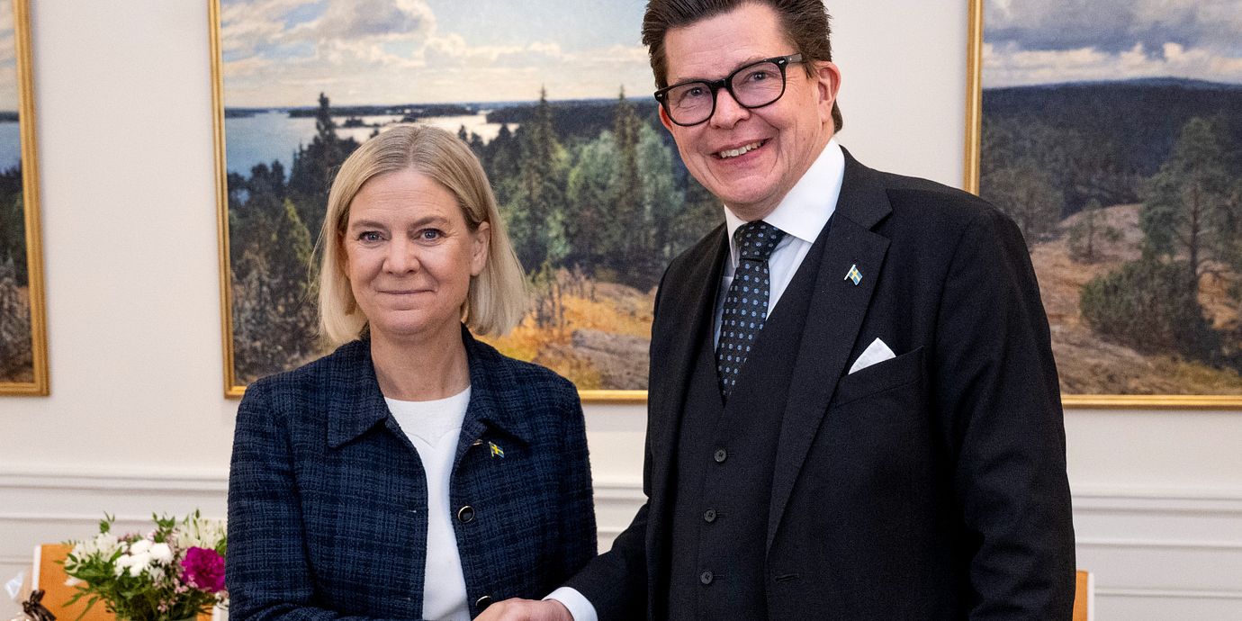 Riksdagens talman Andreas Norlén när han gav Socialdemokraternas partiledare Magdalena Andersson uppdraget första gången.