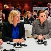 S-ledaren Magdalena Andersson med Danmarks statsminister Mette Frederiksen och Norges statsminister Jonas Gahr Støre. Arkivbild från Oslo 2025.