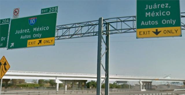 Skyltning mot Juárez. Google Maps