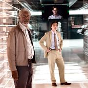 Morgan Freeman, Cillian Murphy och Rebecca Hall i en scen från Transcendence, 2017.