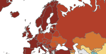 ECDC:s grafik över smittan i Europa. ECDC
