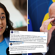Till vänster: Liberalernas partiledare Simona Mohamsson i riksdagen i tisdags. Till höger: Arbetsmarknadsminister Johan Britz (L) under en pressträff i slutet av juli.