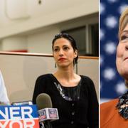 Anthony Weiner och hans fru Huma Abedin. Hillary Clinton till höger