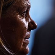 Socialdemokraternas partiledare Magdalena Andersson (S) under en pressträff på Sveavägen. 