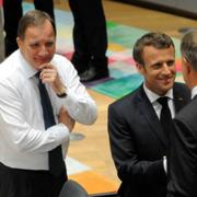 Statsminister Stefan Löfven, Frankrikes president Emmanuel Macron och Rumäniens president Klaus Werner. 