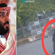 Arkivbilder. Mohammed bin Salman (t v), övervakningsbild från när Jamal Khashoggi kommer in på konsulatet (t h).