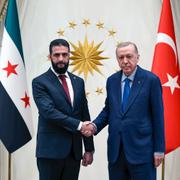 Syriens interimspresident Ahmed al-Sharaa och Turkiets president Recep Tayyip Erdogan.