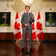 Trudeau vid en presskonferens på söndagen.