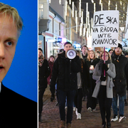 Markus Hankkio till vänster. Till höger: Demonstrationer efter domen. 