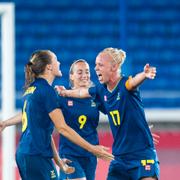 Magdalena Eriksson, Kosovare Asllani och Caroline Seger.