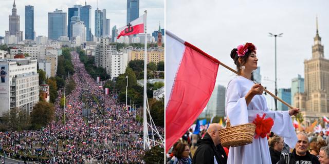 Demonstrationen pågår under söndagseftermiddagen. AP